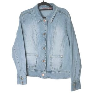 Nordstrom Denim Jacket Womens Size M Blue‎ Stretch Button Up Long Sleeve Y2K